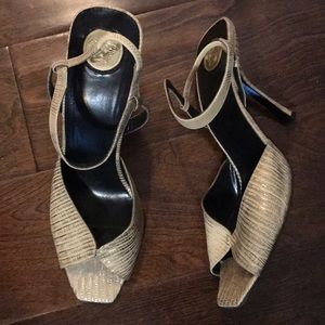 Versace leather heels silver and tan 39 9 run sml